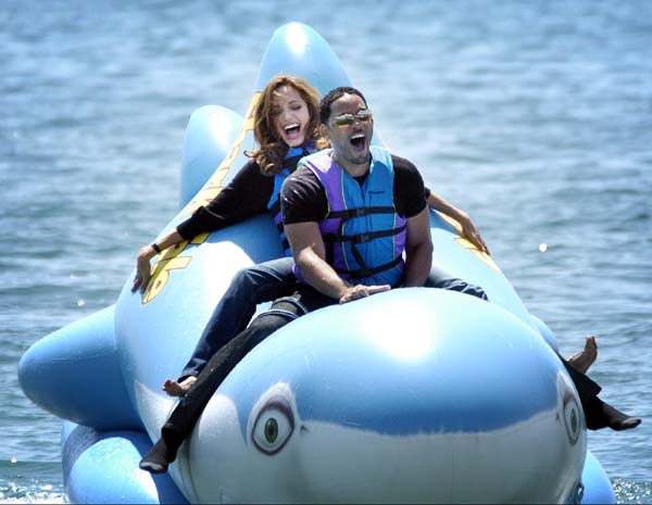 Angelina Jolie and Will Smith on an inflatable shark